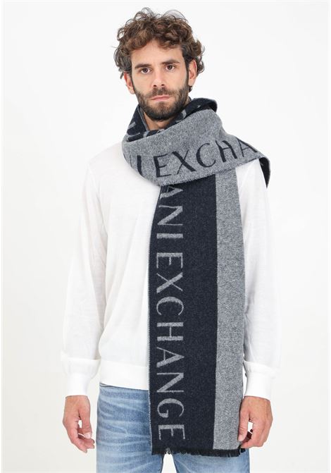 Sciarpa in lana grigia e blu da uomo con stampa logo ARMANI EXCHANGE | 9543003F15003048